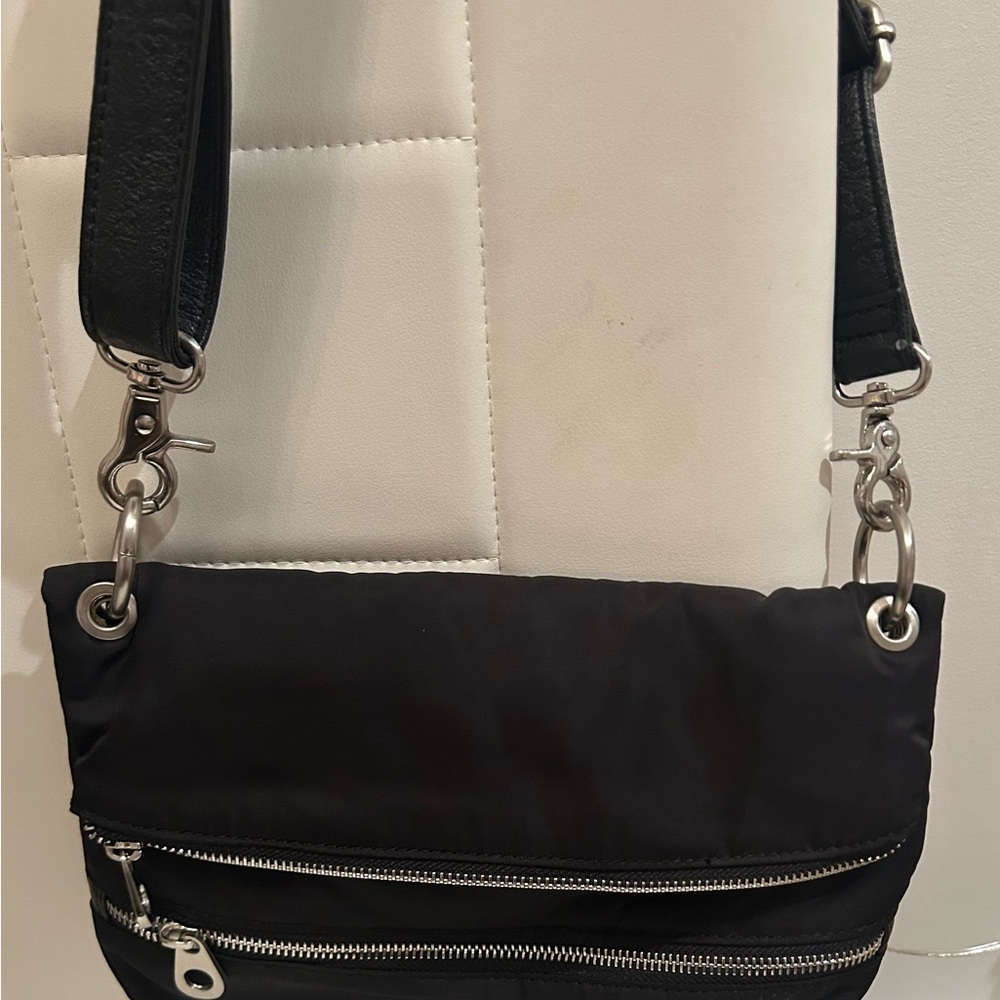 Black Crossbody Bag with Silver Hardware — Everyday Nylon Shoulder Bag